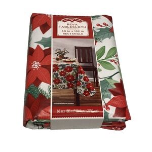 holiday time christmas peva table cloth 60 X 102 inches rectangle poinsettia